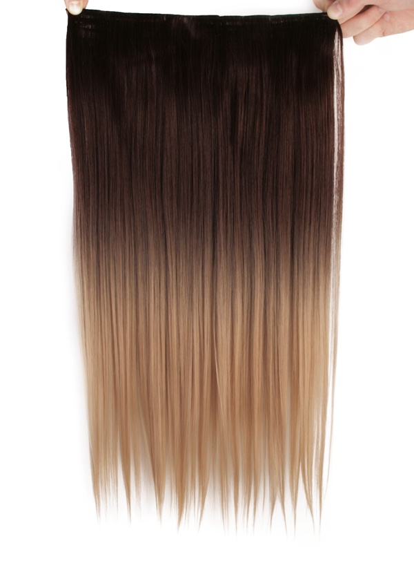 Löshår rakt 5 Clip on dip dye - Mörkbrun & Mörkblond #4T24