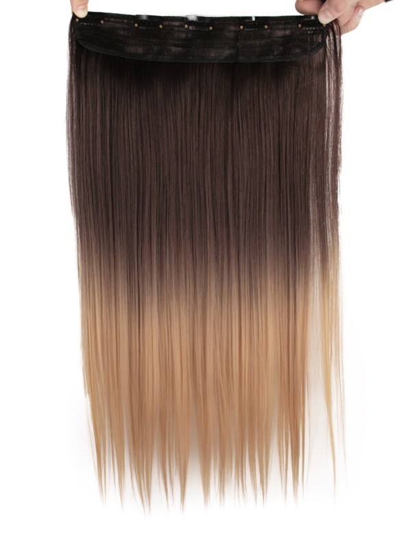 Löshår rakt 5 Clip on dip dye - Mörkbrun & Mörkblond #4T24