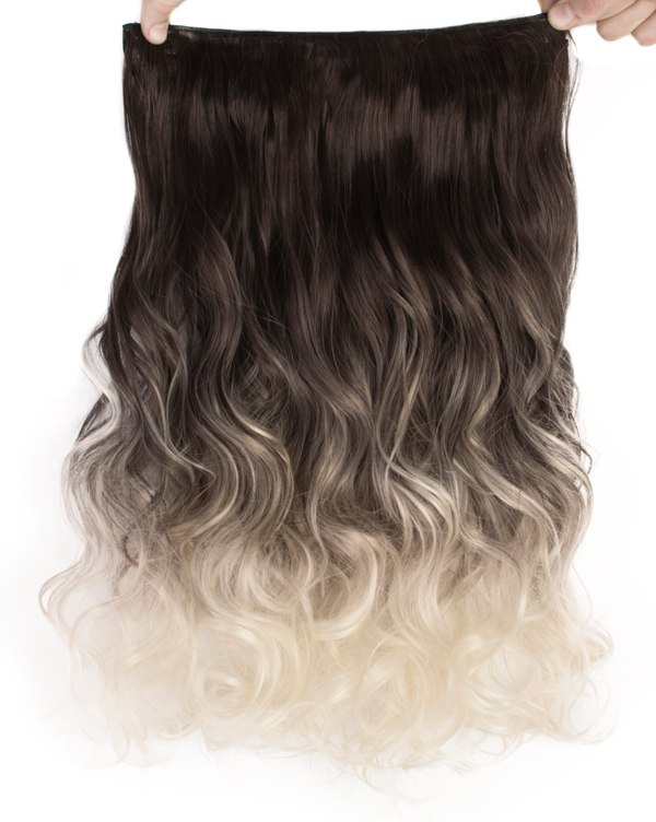  Löshår lockigt 5 Clip on dip dye - Mörkbrun & Ljusblond #4T613
