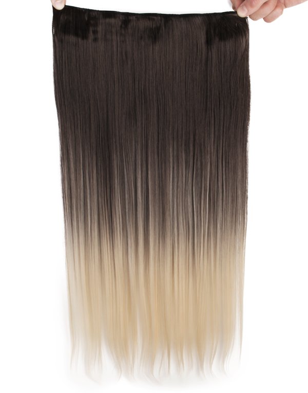  Löshår rakt 5 Clip on dip dye - Mörkbrun & Ljusblond #4T613