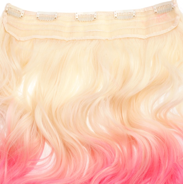  Löshår lockigt 5 Clip on dip dye - Blond & Rosa