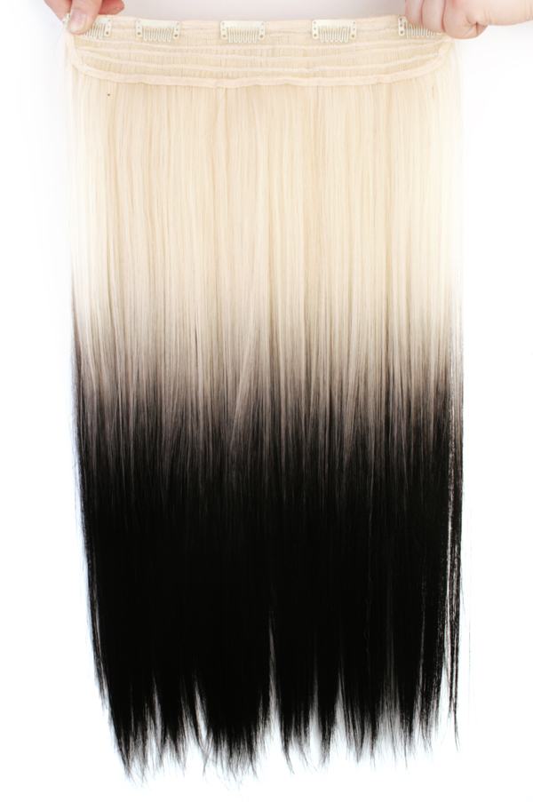 Löshår rakt 5 Clip on dip dye - Blond & Svart