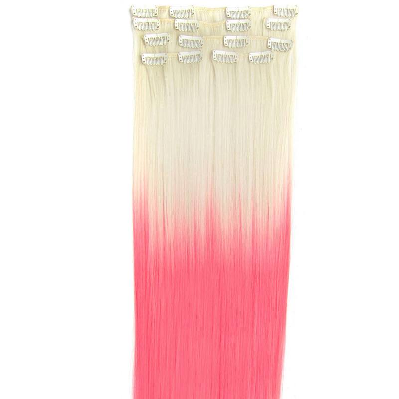  Löshår rakt clip on 7 delar dip dye