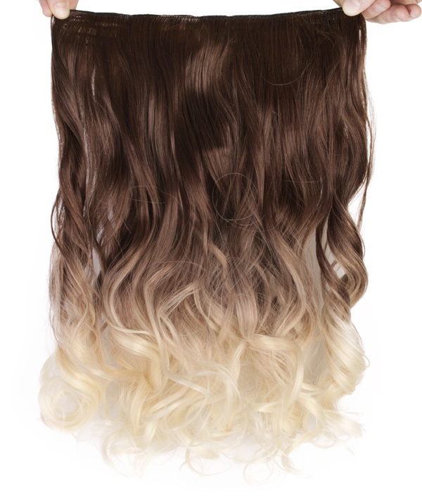  Löshår lockig 5 Clip on dip dye - Mellanbrun & Ljusblond #6T613