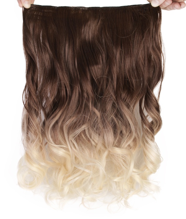  Lshr lockig 5 Clip on dip dye - Mellanbrun & Ljusblond #6T613