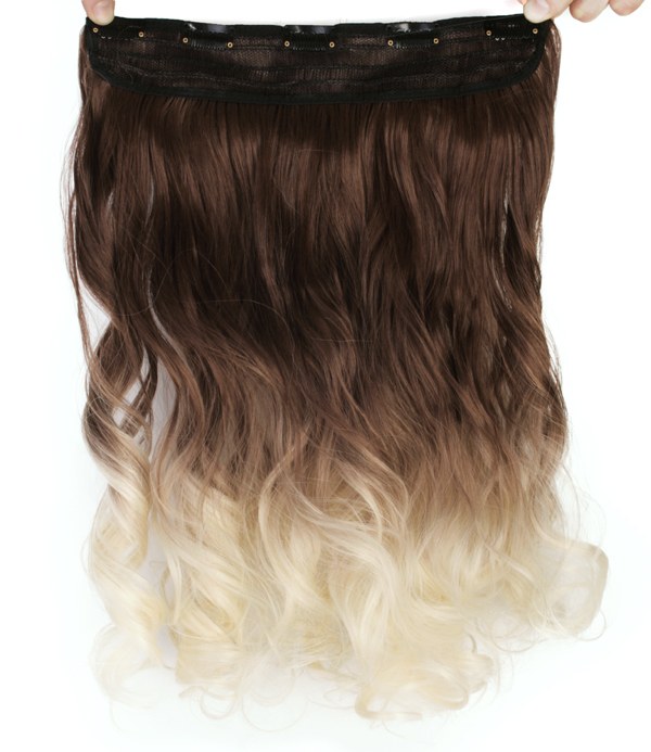  Lshr lockig 5 Clip on dip dye - Mellanbrun & Ljusblond #6T613