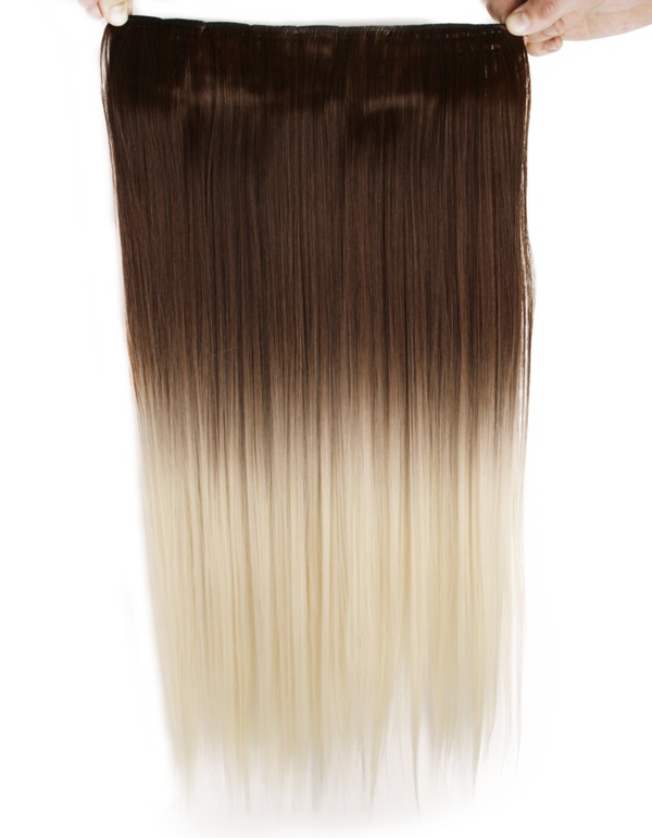 Löshår rakt 5 Clip on dip dye - Mörkbrun & Ljusblond #6T613