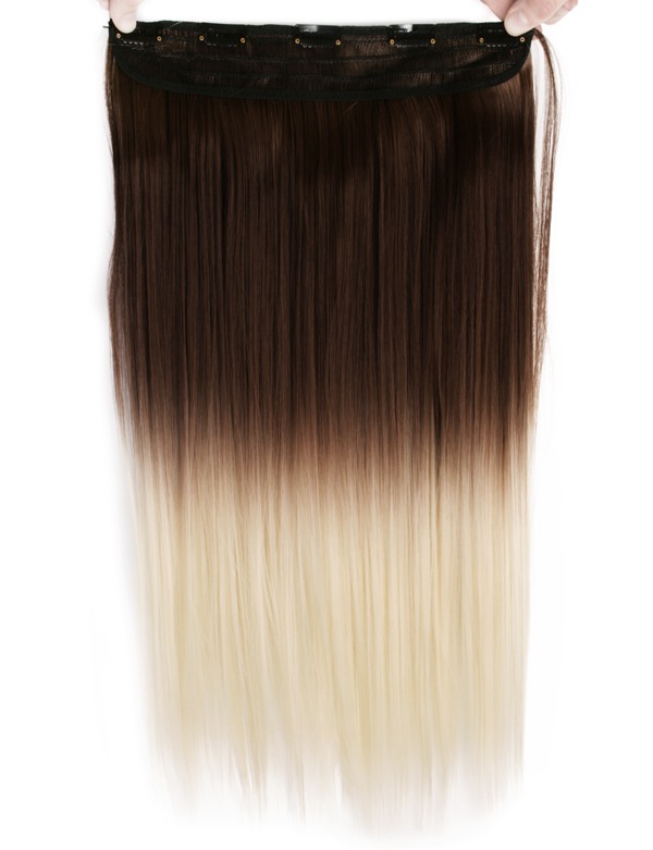 Löshår rakt 5 Clip on dip dye - Mörkbrun & Ljusblond #6T613