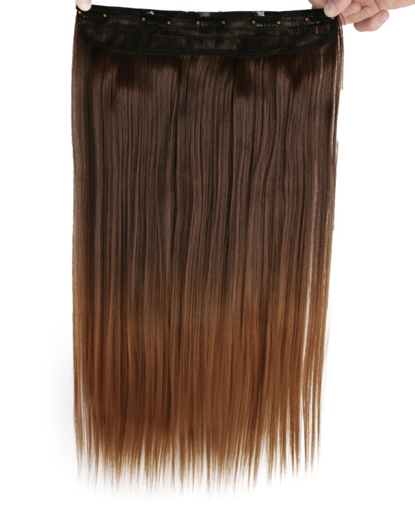  Löshår rakt 5 Clip on dip dye - Mörkbrun & Ljusbrun #8T27