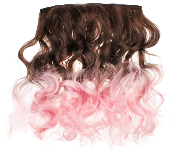 Löshår lockigt 5 Clip on dip dye - Brun & Rosa