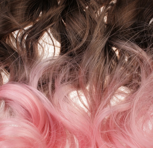 Löshår lockigt 5 Clip on dip dye - Brun & Rosa