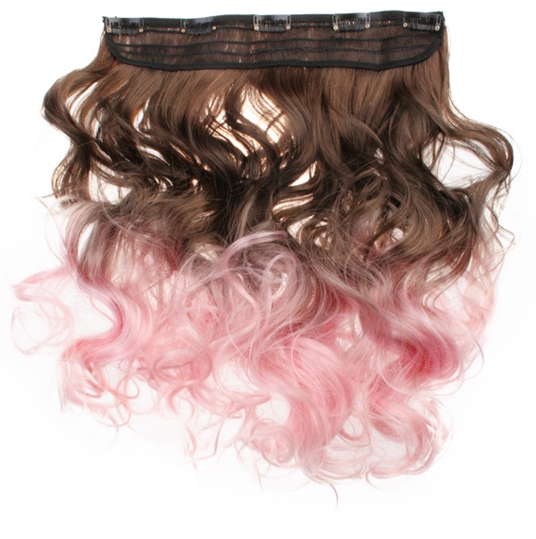 Löshår lockigt 5 Clip on dip dye - Brun & Rosa