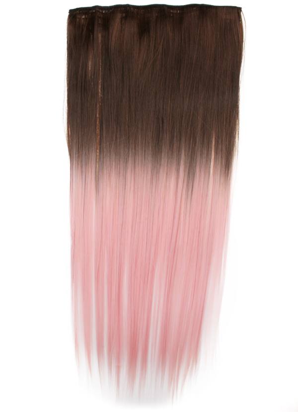  Löshår rakt 5 Clip on dip dye - Brun & Ljusrosa