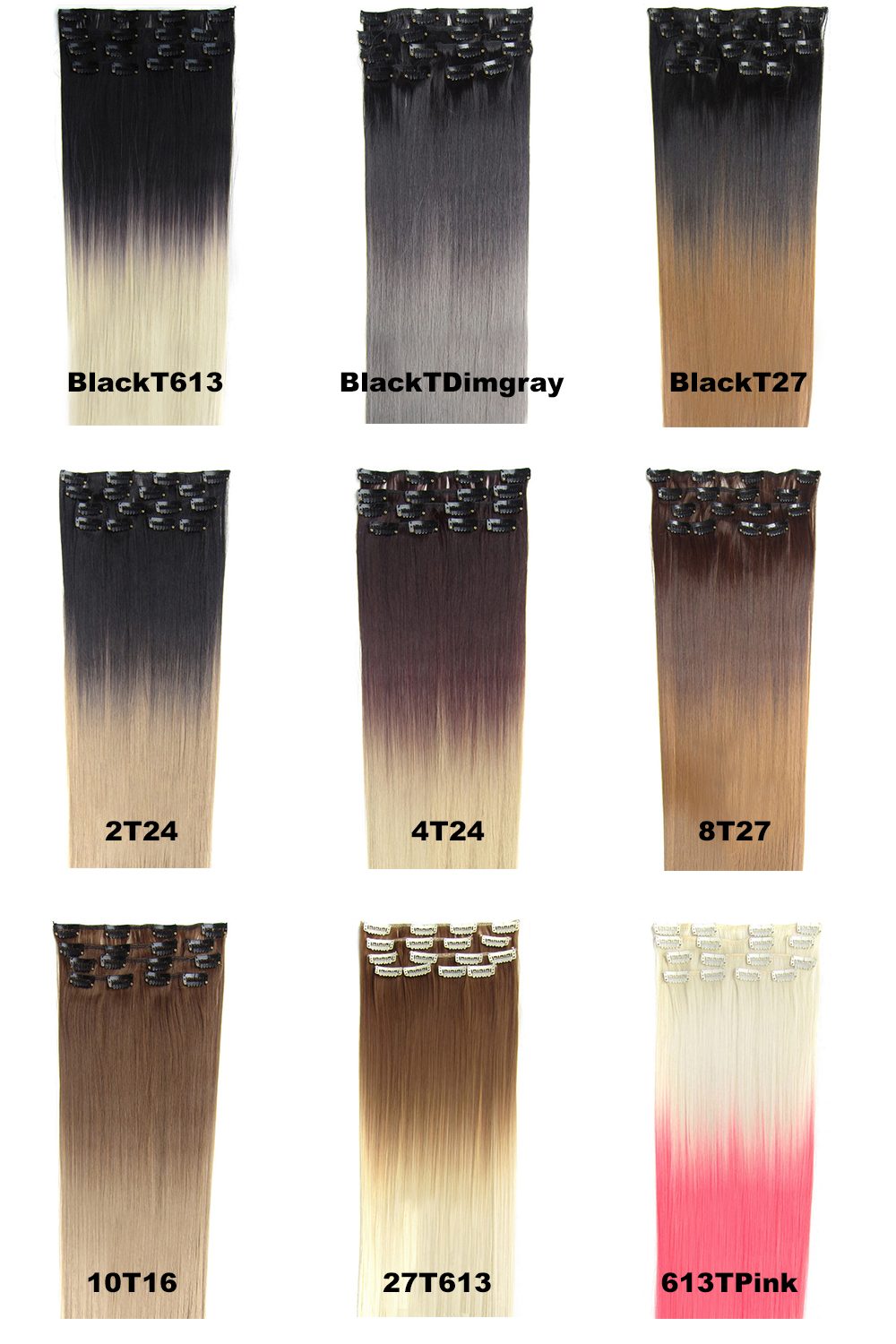  Lshr rakt clip on 7 delar dip dye -