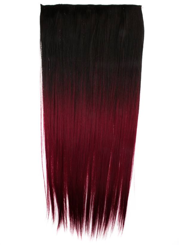  Löshår rakt 5 Clip on dip dye - Svart & Vinröd
