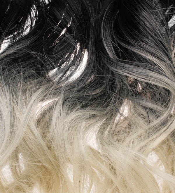  Löshår lockigt 5 Clip on dip dye - Svart & Ljusblond