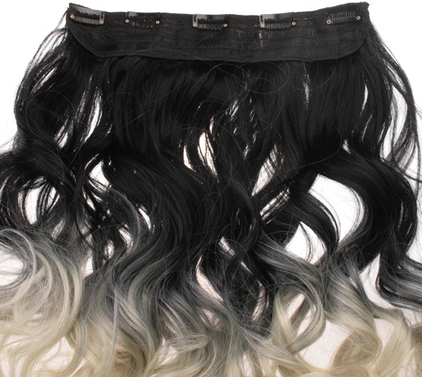  Löshår lockigt 5 Clip on dip dye - Svart & Ljusblond