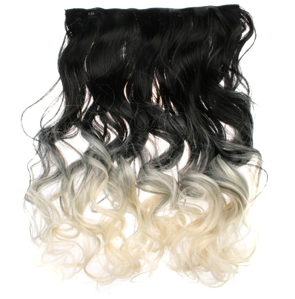  Löshår lockigt 5 Clip on dip dye - Svart & Ljusblond