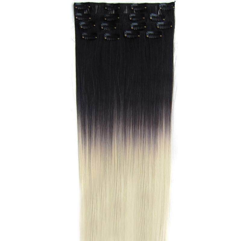Löshår rakt clip on 7 delar dip dye -