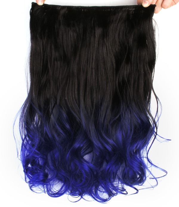  Löshår lockig 5 Clip on dip dye - Svart & Mörkblå #BlackTBlue
