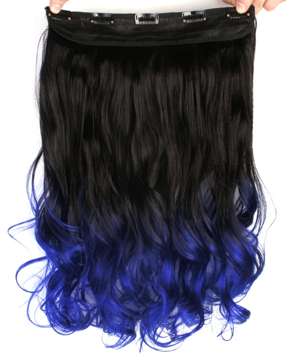  Löshår lockig 5 Clip on dip dye - Svart & Mörkblå #BlackTBlue
