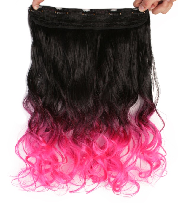 Löshår lockigt 5 Clip on dip dye - Svart & Rosa