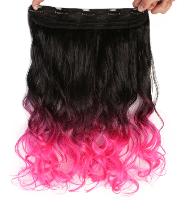  Lshr lockigt 5 Clip on dip dye - Svart & Rosa