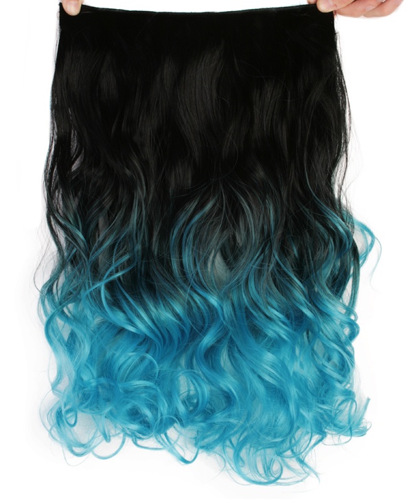 Löshår lockigt 5 Clip on dip dye - Svart & Turkos
