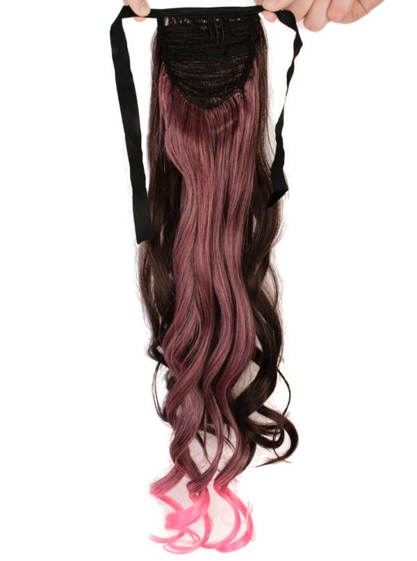  Hstsvans lockig rosett dip dye - Brun & Rosa