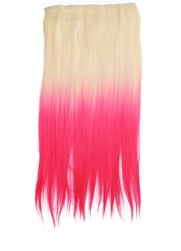  Löshår rakt 5 Clip on dip dye - Blond & Rosa