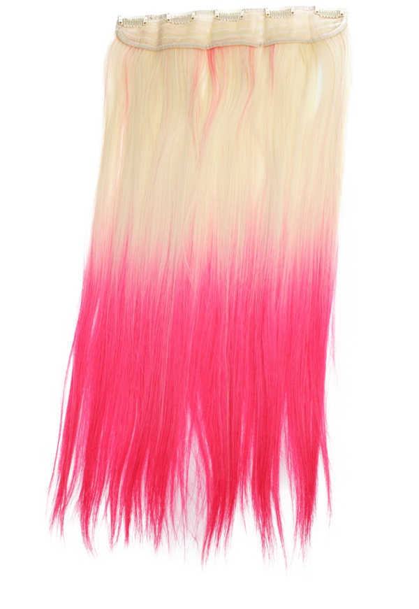  Löshår rakt 5 Clip on dip dye - Blond & Rosa