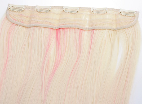  Löshår rakt 5 Clip on dip dye - Blond & Rosa