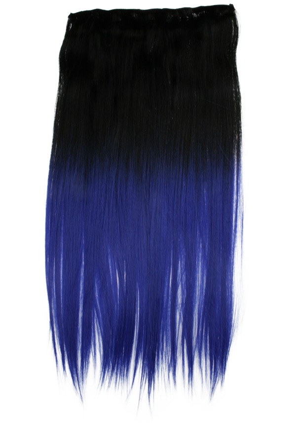  Löshår rakt 5 Clip on dip dye - Svart & Blå