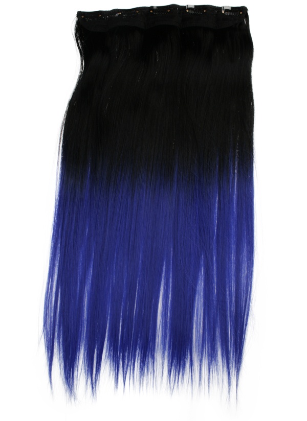  Löshår rakt 5 Clip on dip dye - Svart & Blå