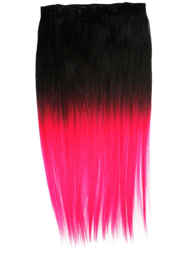  Löshår rakt 5 Clip on dip dye - Svart & Rosa