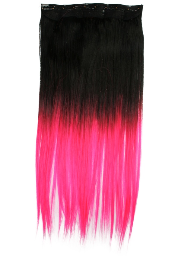  Löshår rakt 5 Clip on dip dye - Svart & Rosa