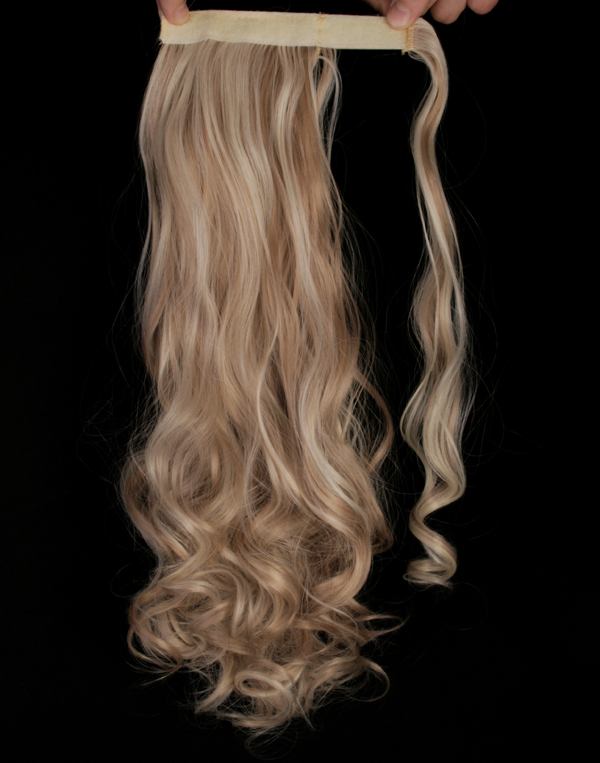  #F22/613 Mellanblond - Wrap-on hästsvans lockig syntetiskt löshår