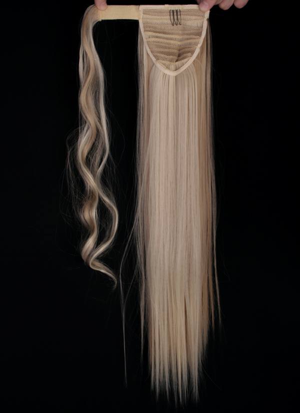  #F24/613 Blond - Wrap-on hästsvans rakt syntetiskt löshår