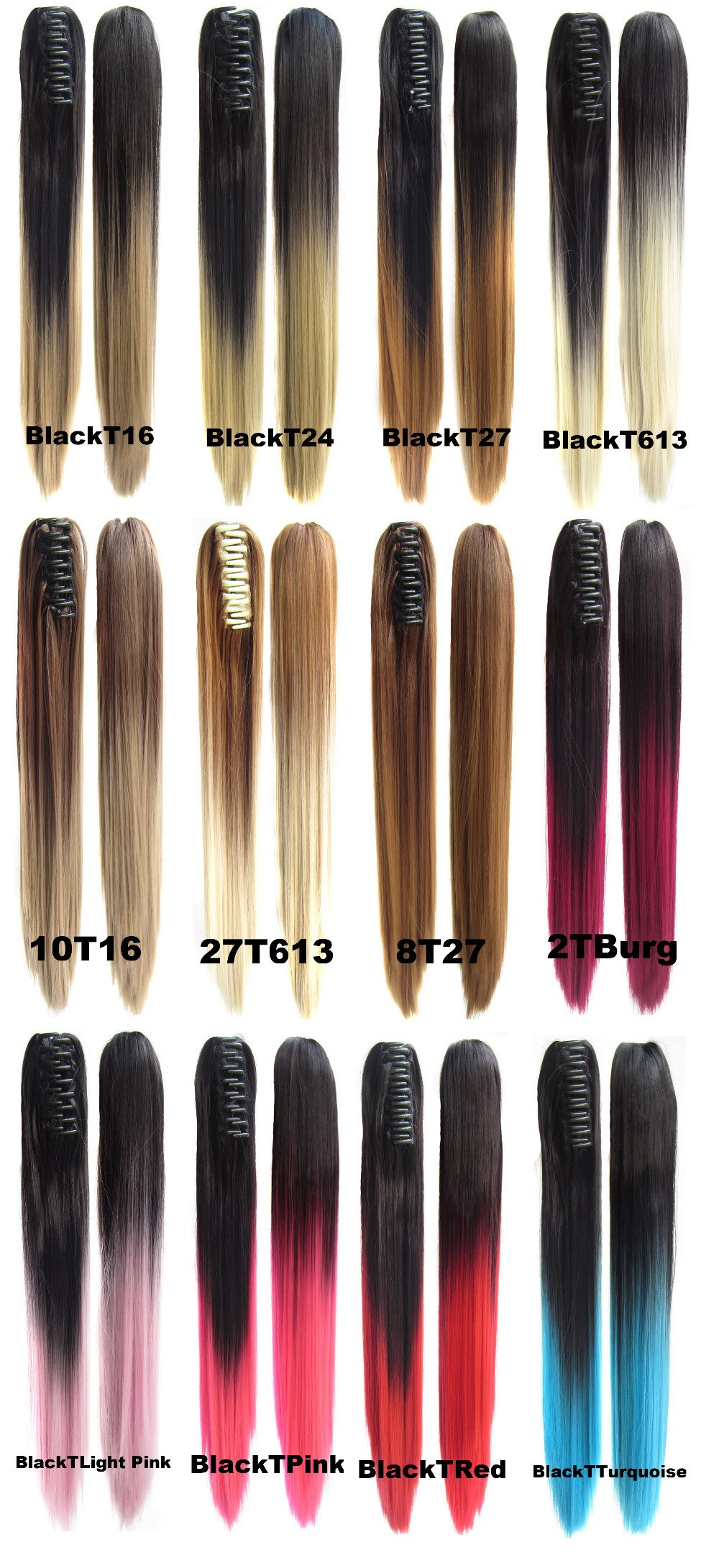  Hästsvans rak med klämma dip dye -