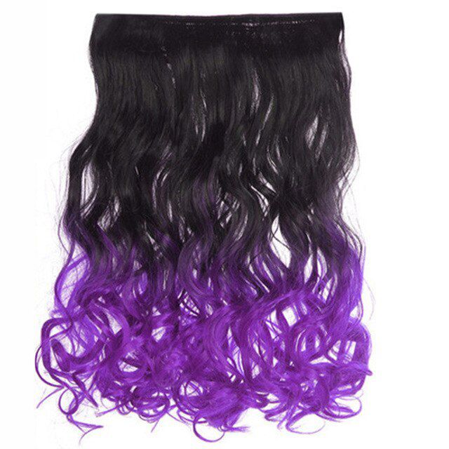  Löshår lockigt 5 Clip on dip dye - Svart & Lila