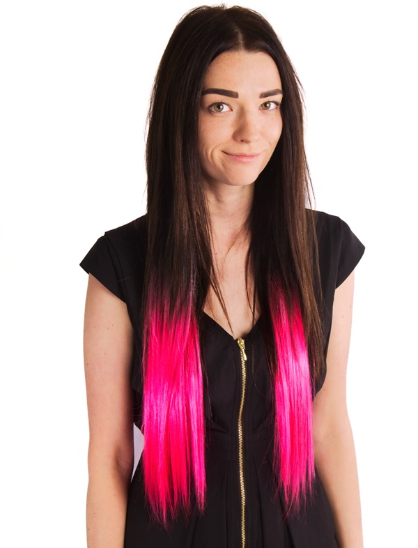  Löshår rakt 5 Clip on dip dye - Svart & Rosa