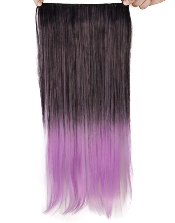  Löshår rakt 5 Clip on dip dye - Svart & lila