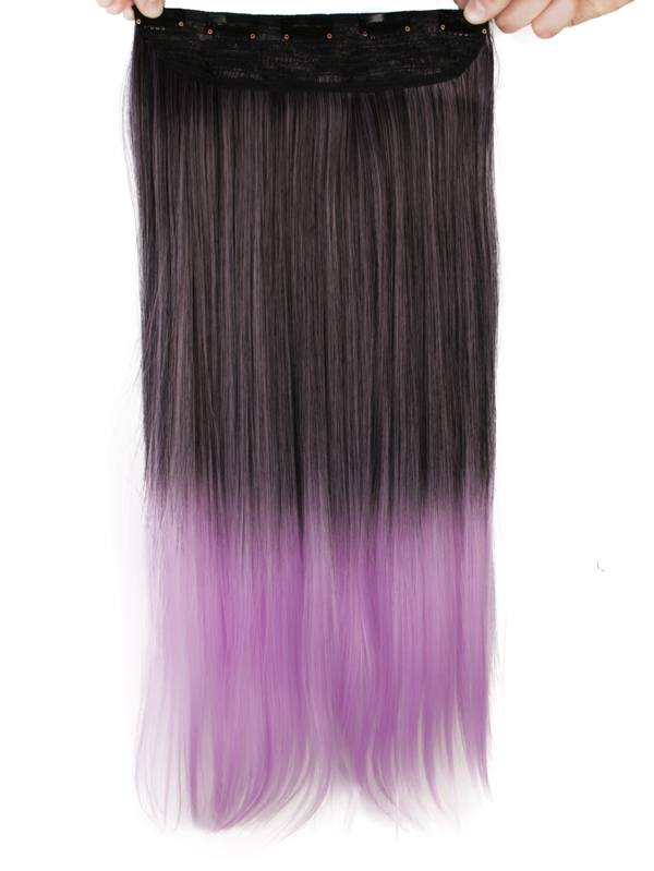  Löshår rakt 5 Clip on dip dye - Svart & lila
