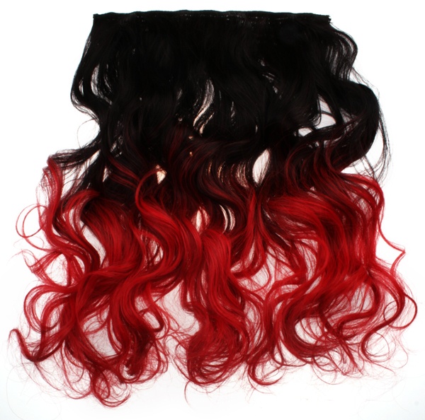 Löshår lockigt 5 Clip on dip dye - Svart & Röd