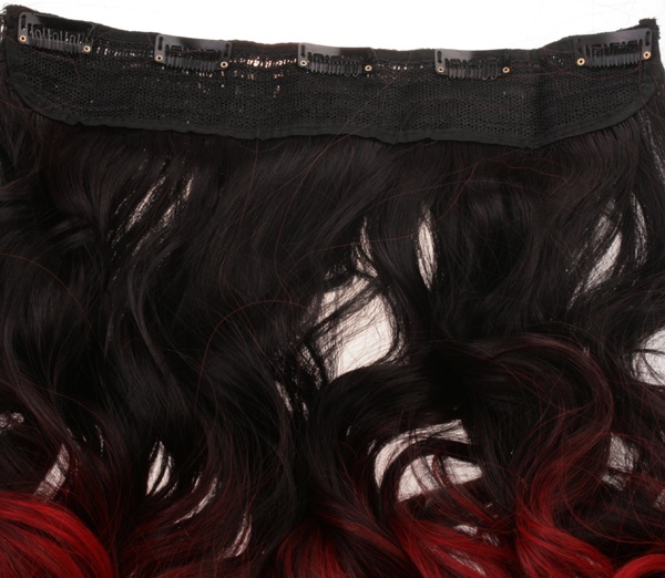 Löshår lockigt 5 Clip on dip dye - Svart & Röd