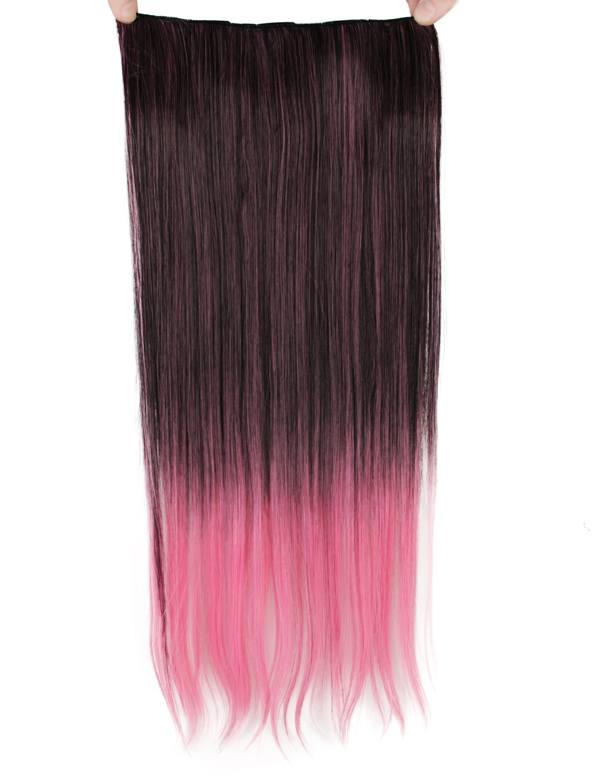  Löshår rakt 5 Clip on dip dye - Svart & Ljusrosa