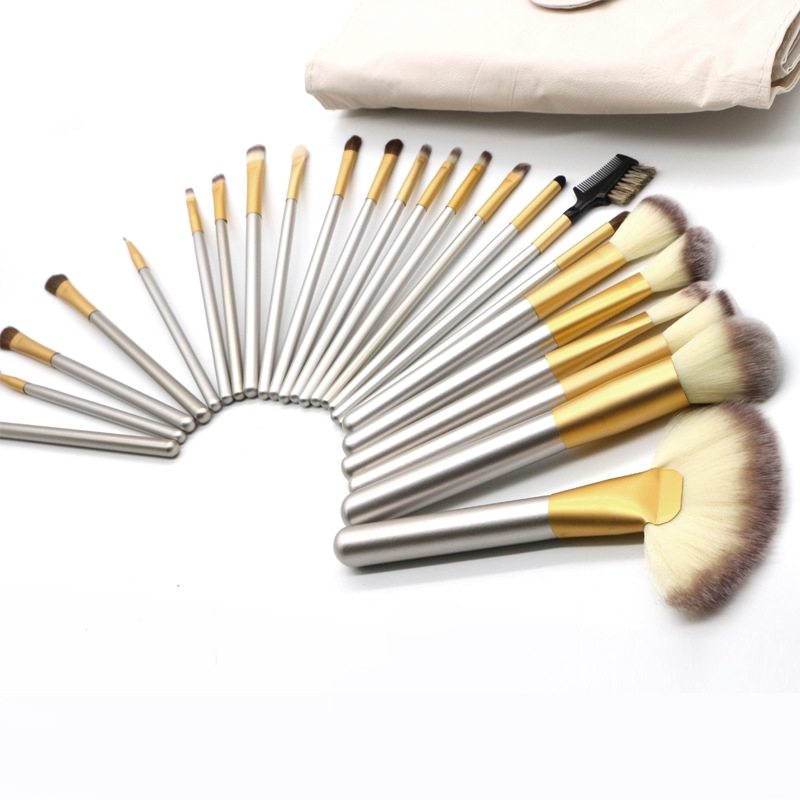  24 st Makeupborstar av hårfiber + förvaringsväska i PU-läder