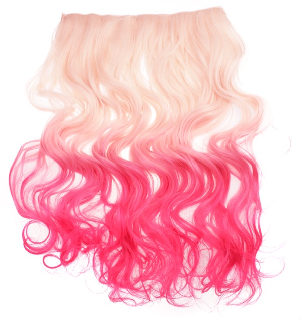 Löshår lockigt 5 Clip on dip dye - Blondrosa & Rosa