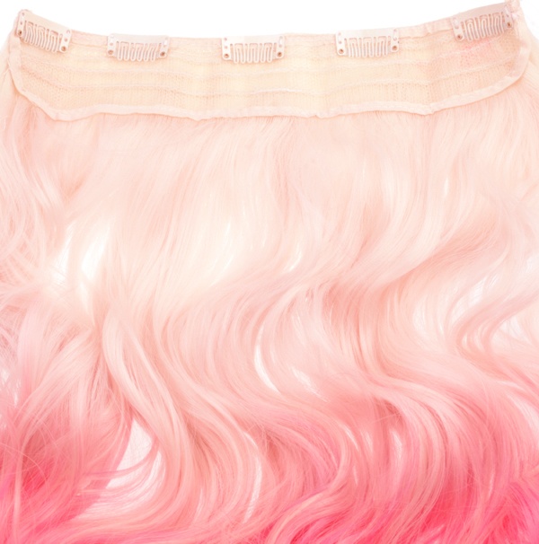 Löshår lockigt 5 Clip on dip dye - Blondrosa & Rosa